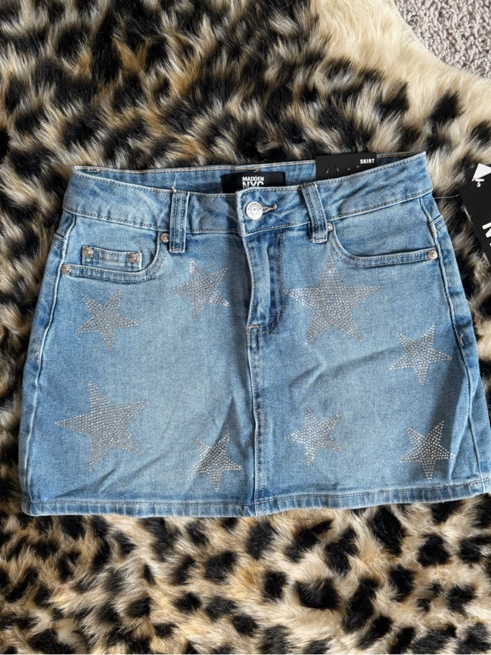 Women's Light Blue Denim Star Embellished Mini Skirt